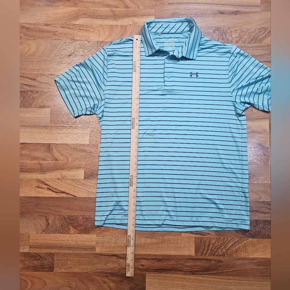 Under Armour Playoff Polo Golf Shirt Teal Stripe Men’s XL - Picture 5 of 7